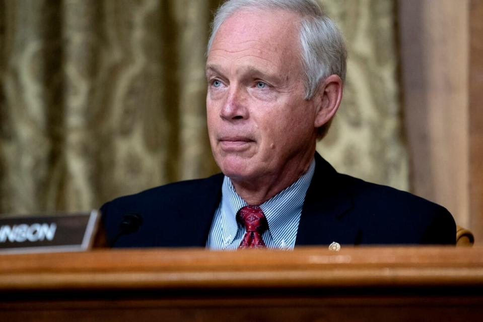 Republican Wisconsin Sen. Ron Johnson speaks during a U.S. Senate Budget Committee hearing regarding wages at large corporations on Capitol Hill in February 2021 in Washington, D.C. (Photo: Stefani Reynolds-Pool/Getty Images)