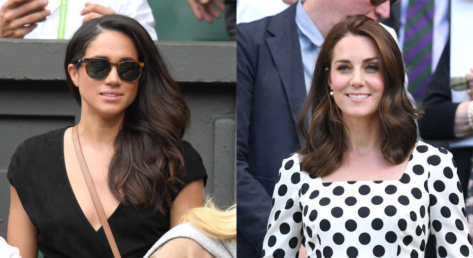 Pictured: Meghan at Wimbledon in 2016 and Kate in 2017. [Photo: Getty]