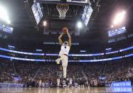 <p>Gonzaga guard Nigel Williams-Goss (5) prepares to dunk the ball during the first half of a second-round college basketball game against Northwestern in the men’s NCAA Tournament Saturday, March 18, 2017, in Salt Lake City. (AP Photo/Rick Bowmer ) </p>