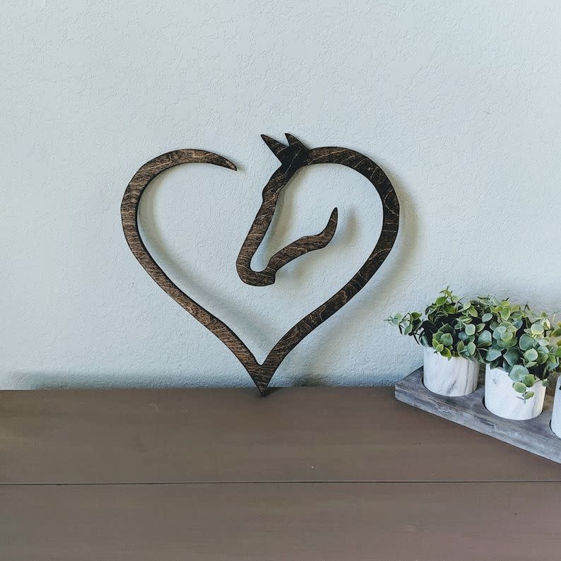 Wooden Horse Heart Sign