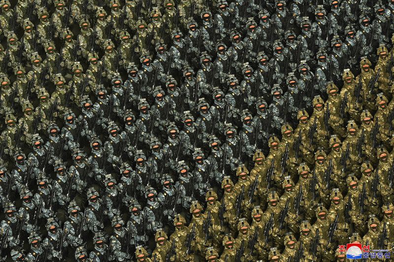 Military parade to mark the founding anniversary of North Korea's army, at Kim Il Sung Square in Pyongyang