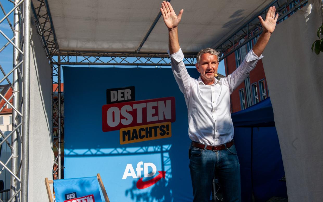 Björn Höcke addresses the crowd at the rally in Apolda