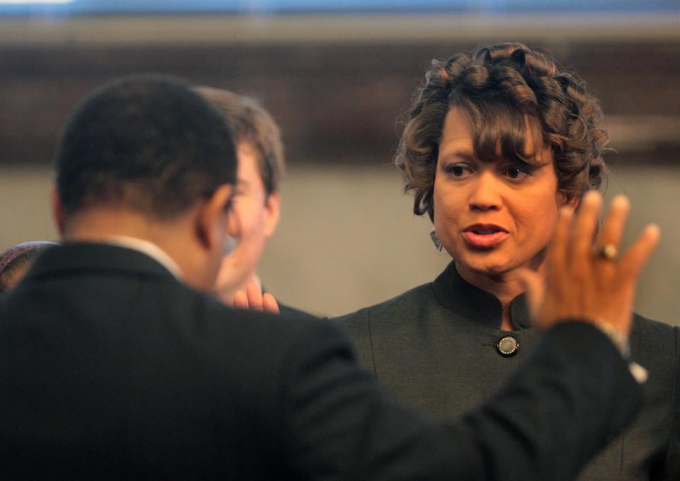 Cincinnati City Councilwoman Laketa Cole takes the oath of office in 2009 for her City Council seat.
