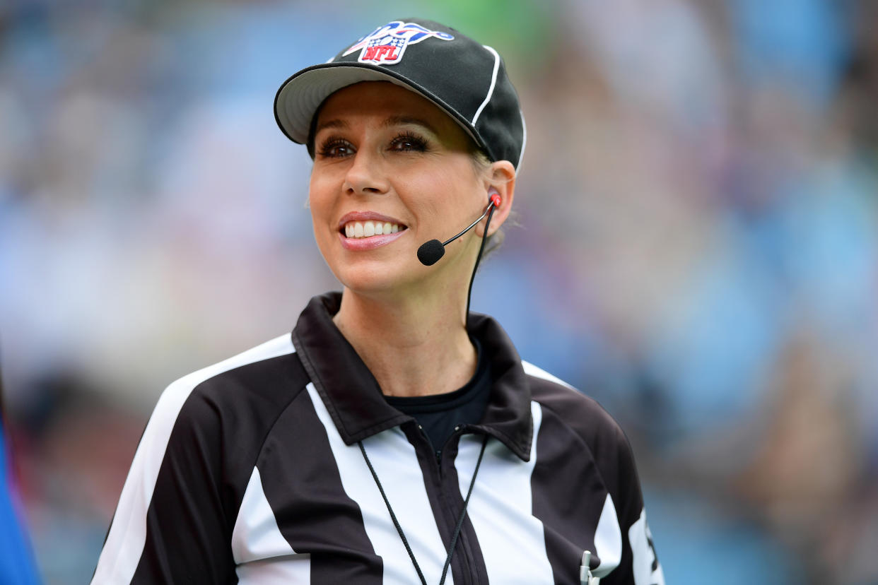 CHARLOTTE, NORTH CAROLINA - DECEMBER 29: Line judge Sarah Thomas #53 during the first half during their game between the Carolina Panthers and the New Orleans Saints at Bank of America Stadium on December 29, 2019 in Charlotte, North Carolina. (Photo by Jacob Kupferman/Getty Images)