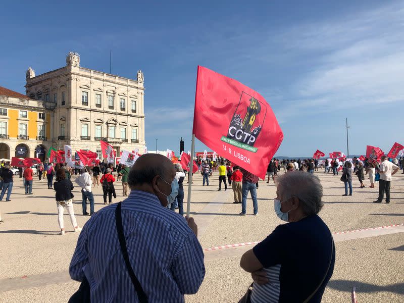 Workers protest to demand higher wages amid the coronavirus disease (COVID-19) pandemic, in Lisbon