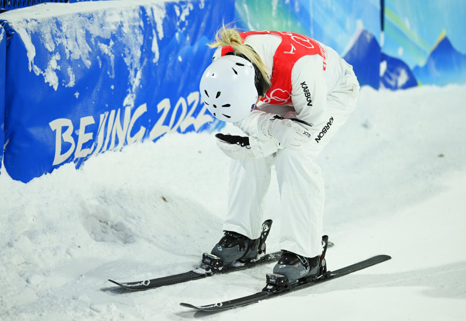 Pictured here, Danielle Scott looks gutted after failing to make the final six of the women's aerials. 