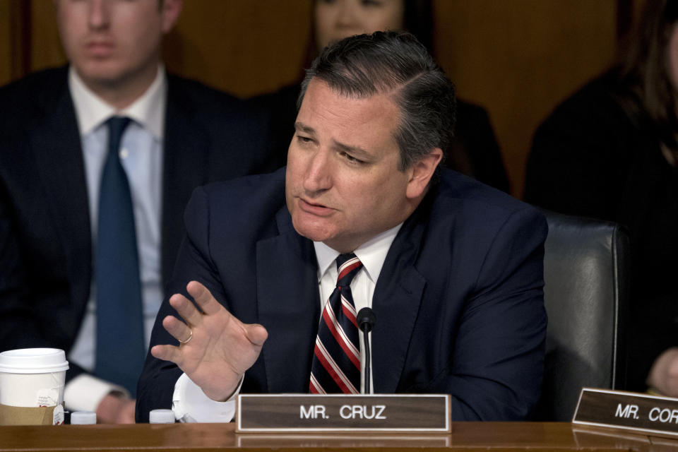 Sen. Ted Cruz from Texas questioned Zuckerberg on Tuesday about the use of Facebook data to target American voters in the 2016 election. Source: AP Photo/Andrew Harnik
