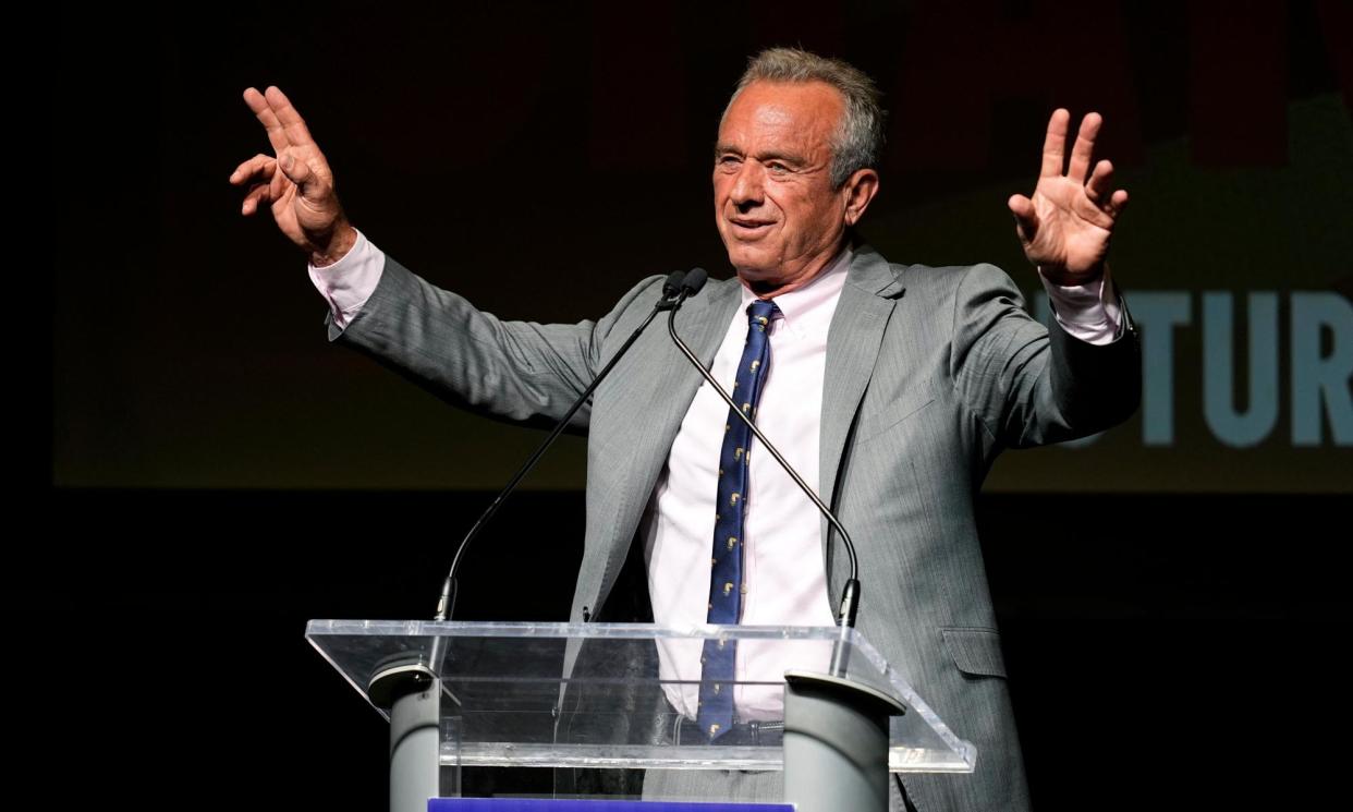 <span>Robert F Kennedy Jr waves to supporters during a campaign event on Saturday in West Des Moines, Iowa.</span><span>Photograph: Charlie Neibergall/AP</span>