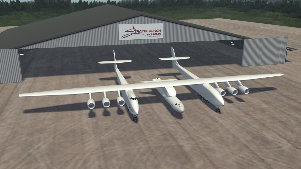 Artist’s rendition of world’s biggest plane provided by Stratolaunch Systems (Stratolaunch Systems/AFP via Get)