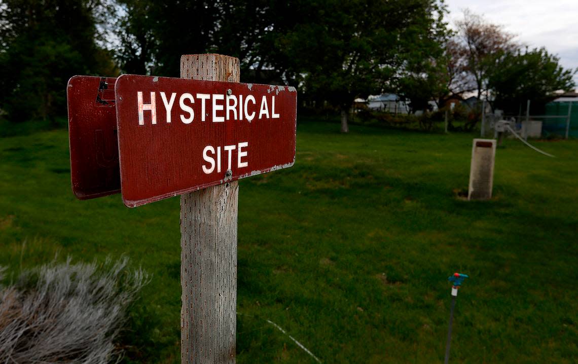 Jack Gross of Finley enjoys watching people stop at his hysterical site sign near his home on the corner of Haney and East Game Farm roads.