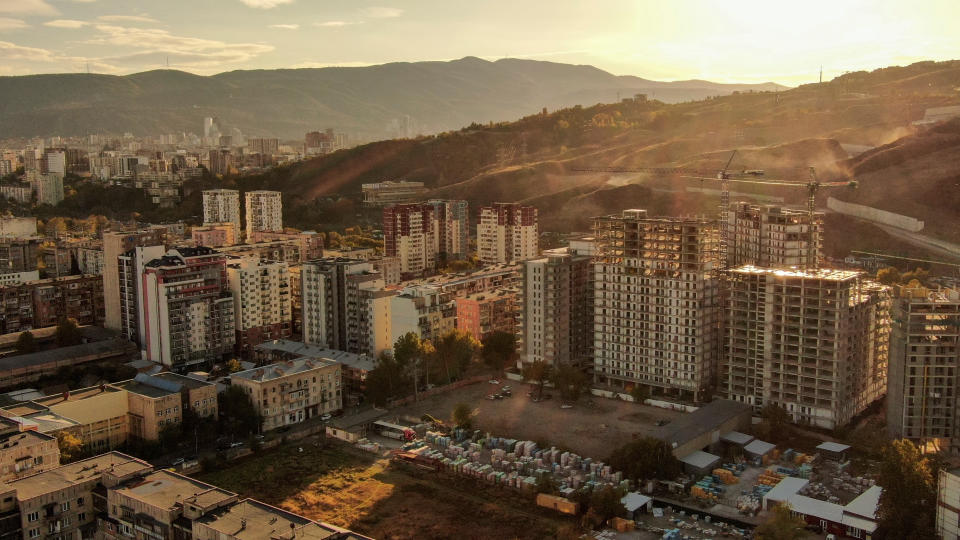 An aerial view shows multi-storey buildings under construction in Tbilisi, Georgia, November 3, 2022. REUTERS/Irakli Gedenidze