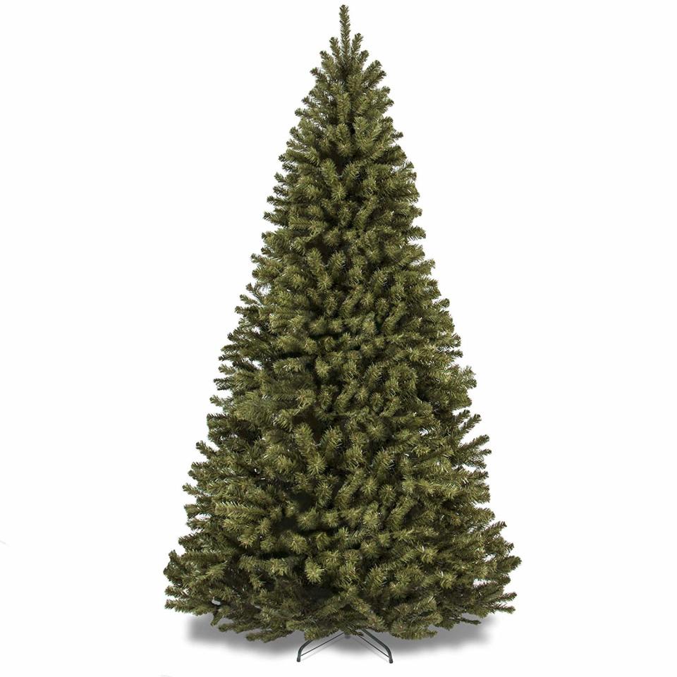 best choice products 7.5 foot spruce hinged artificial christmas tree on a white background