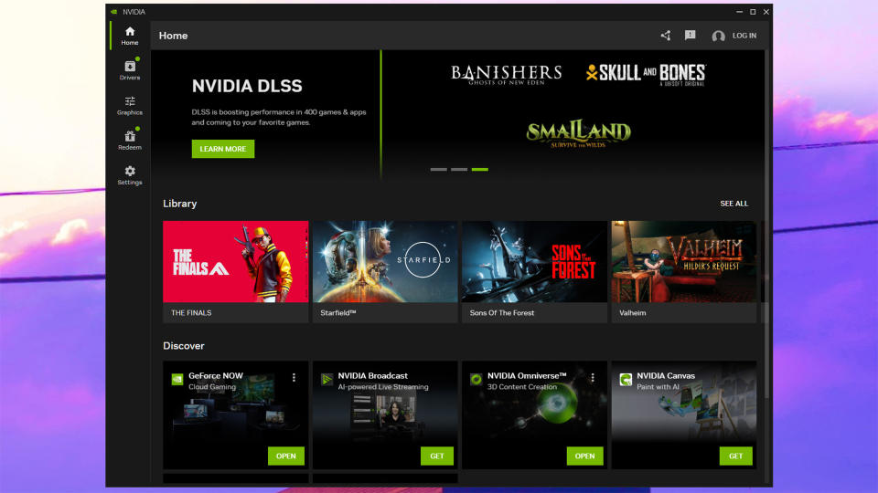 Nvidia's new software, the Nvidia App, open on the desktop