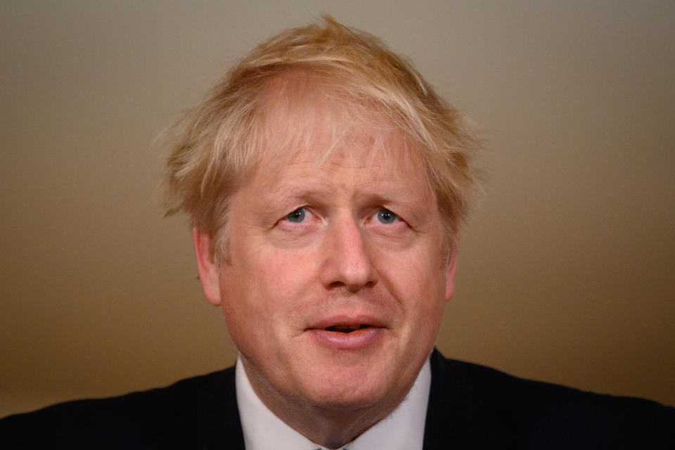 LONDON, ENGLAND - NOVEMBER 05: UK Prime Minister Boris Johnson answers questions during a briefing on the current coronavirus pandemic, in Downing Street on November 5, 2020 in London, England. MPs voted last night in favour of England's second national lockdown which began at midnight. The government won the vote by 516 to 39, a majority of 477 - 34 Conservative MPs rebelled. (Photo by Leon Neal - WPA Pool/Getty Images)