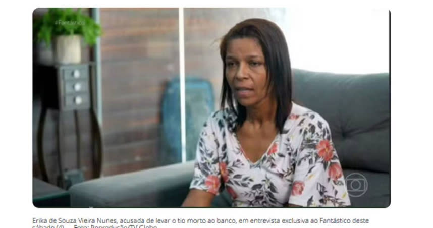 艾莉卡近日獲得保釋，接受巴西電視節目《《Fantastico》採訪，淚流滿面地表示自己不知道叔叔已經死了。（圖／翻攝G1,FANTÁSTICO）