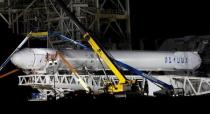 A SpaceX Falcon 9 rocket is prepared for another launch attempt for a supply mission to the International Space Station from historic launch pad 39A at the Kennedy Space Center in Cape Canaveral, Florida, U.S., February 18, 2017. Launch is scheduled for February 19. REUTERS/Joe Skipper