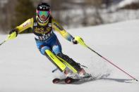 Mar 18, 2017; Aspen, CO, USA; Frida Hansdotter of Sweden during the women's slalom alpine skiing race in the 2017 Audi FIS World Cup Finals at Aspen Mountain. Mandatory Credit: Jeff Swinger-USA TODAY Sports