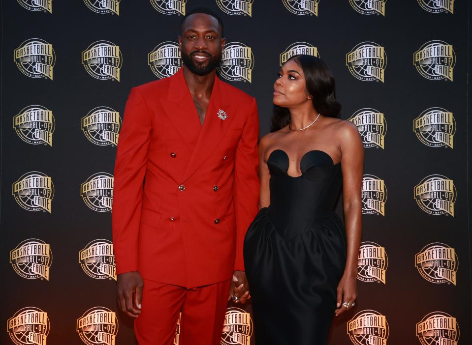 Dwyane Wade and Gabrielle Union attend the Naismith Basketball Hall of Fame Induction on Aug. 12, 2023 in Springfield, Massachusetts.