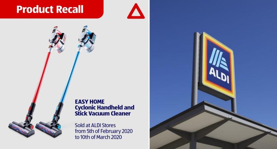 Aldi vacuum cleaner recall notice on Facebook 