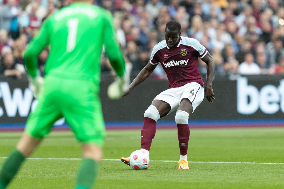 Kurt Zouma (pictured) passes the ball during a Premier League match.