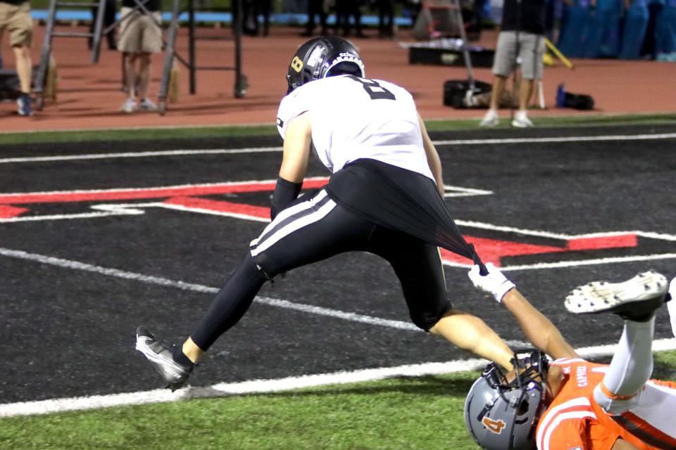 Amarillo High's Jameson Garcia (8) runs the ball in for a touchdown during a District 2-5A Division I game against Caprock on Thursday, Sept. 29, 2022 at Dick Bivins Stadium in Amarillo.