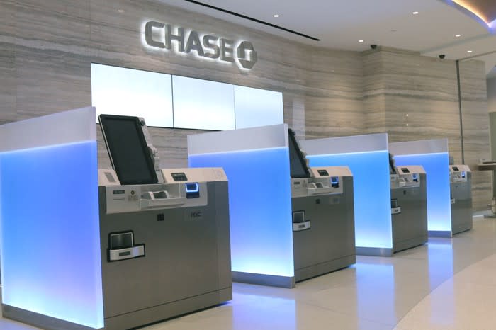 Interior of a modern Chase banking branch.