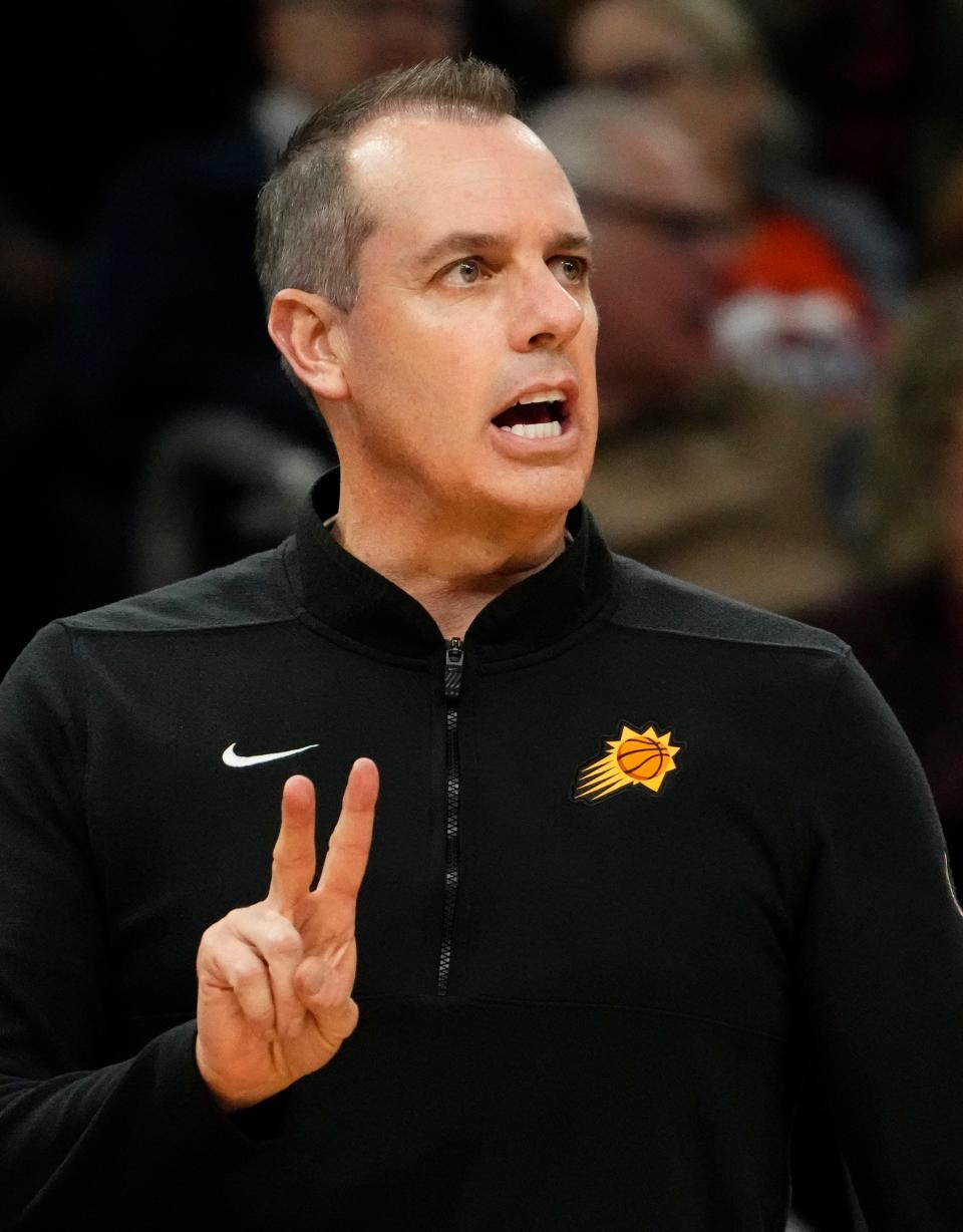 Phoenix Suns head coach Frank Vogel against the Sacramento Kings in the second half at Footprint Center in Phoenix on Dec. 8, 2023.