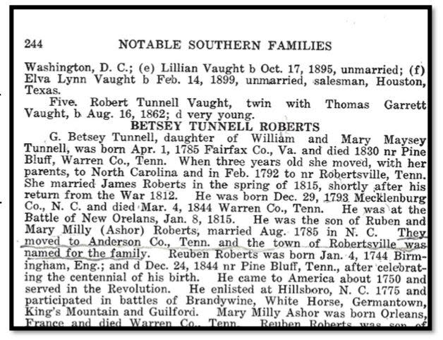 Southern Families.jpg: It was the Reuben Roberts family for whom the town of Robertsville was named.