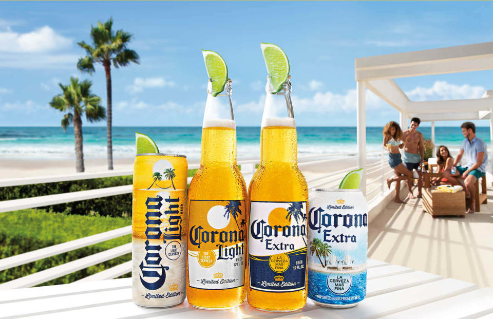 Bottles of Corona beer beachside