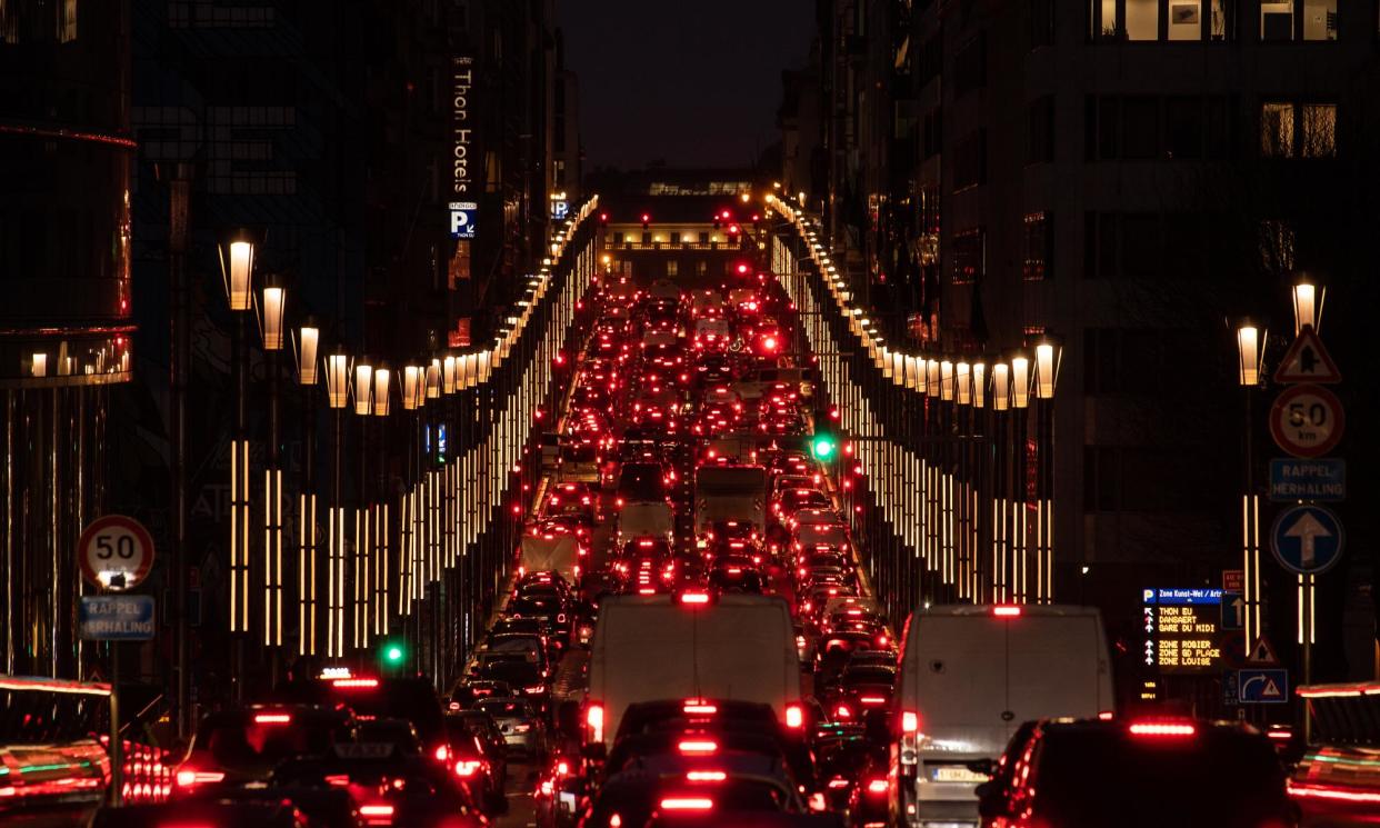 <span>The main arterial road near the European council buildings in Brussels during rush hour.</span><span>Photograph: Leon Neal/Getty Images</span>
