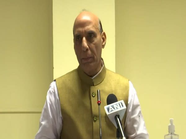 Defence Minster Rajnath Singh addressing a press conference in Karwar on Thursday. [Photo/ANI]