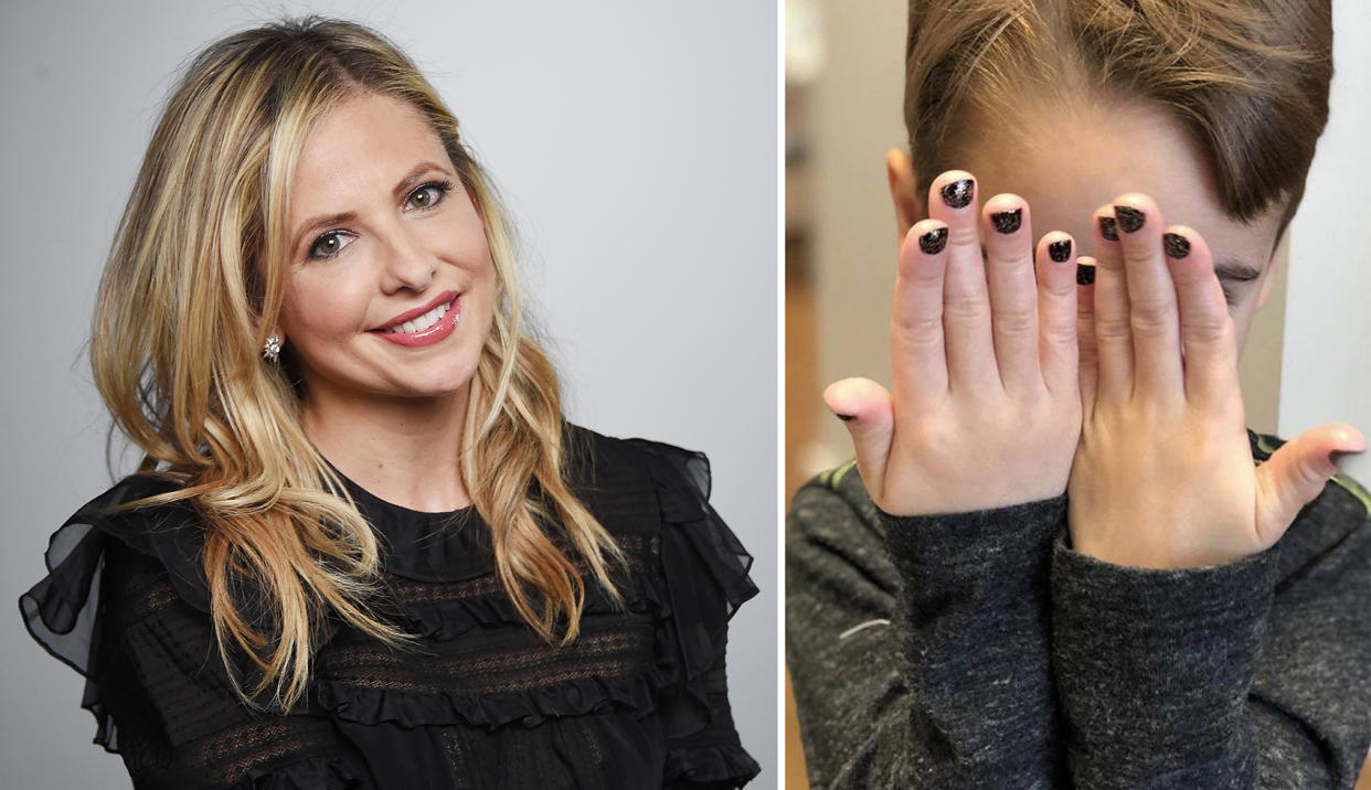 Sarah Michelle Gellar treated her son Rocky to a manicure, and the internet is divided. (Photo: Getty Images, Instagram/Sarah Michelle Gellar)