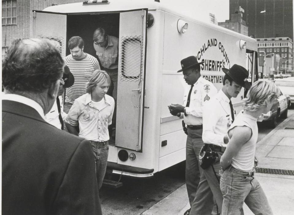 Terry Roach, pictured leaving the van, and Joseph Carl Shaw, in a striped shirt behind him, were convicted of murdering two teenagers and sentenced to death by the electric chair in 1977. Roach would not have been sentenced to death today, since he was 17 when he committed the crime. The U.S. Supreme Court ruled in 2005 that sentencing people to death who were children at the time of their crimes violated the federal constitutional guarantee against cruel and unusual punishments. Roach was executed in 1986 at the age of 25.