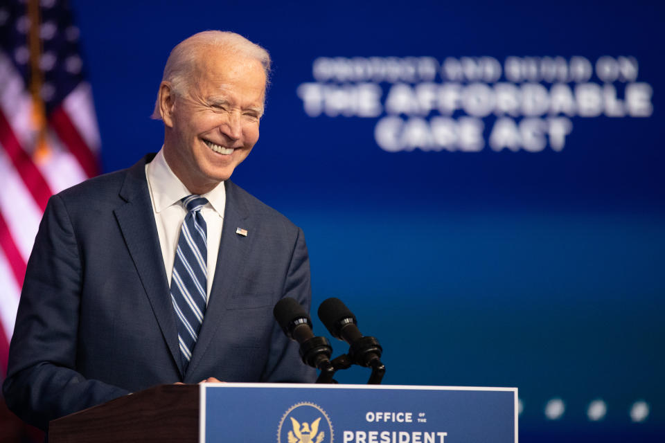 El presidente electo Joe Biden habla sobre la Ley del Cuidado de la Salud a Bajo Precio en Wilmington, Delaware, el martes 10 de noviembre de 2020. (Amr Alfiky/The New York Times)
