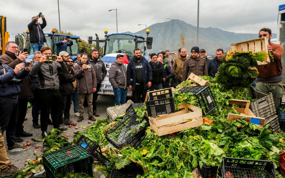 Fruit and vegetables thrown out during protests