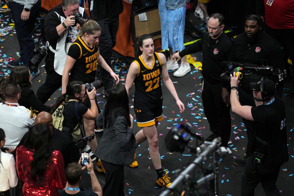 Caitlin Clark leaves the Rocket Mortgage FieldHouse floor after her final collegiate game. "There's not a regret in my mind of how things went," Clark said.