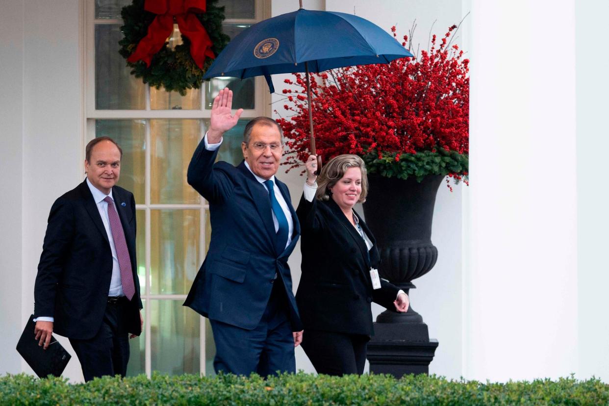 Russian foreign minister Sergey Lavrov leaving the White House following a meeting with Donald Trump: AFP via Getty Images