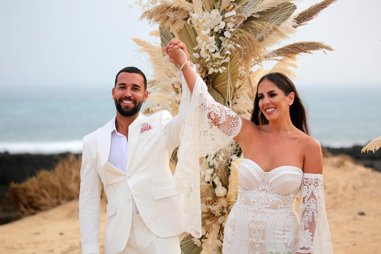 LA GRACIOSA, SPAIN - OCTOBER 01: Omar Sánchez and Anabel Pantoja during their wedding on October 1, 2021 in La Graciosa, Spain. (Photo By Jose Ruiz/Europa Press via Getty Images)