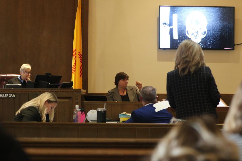 Heather Edgar with Office of the Medical Investigator describes how the lab analyzed skeletal remains during a murder trial, Oct. 18, 2023 in Eddy County District Court.