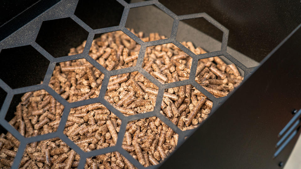 Pellets inside Brisk It Origin-580 pellet grill