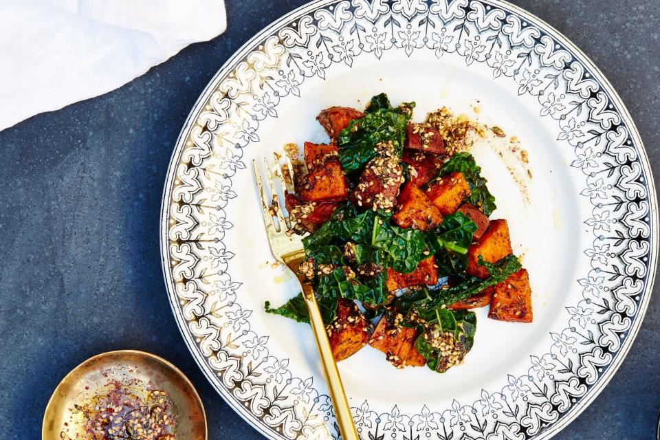 Za'atar Sweet Potatoes and Garlicky Kale