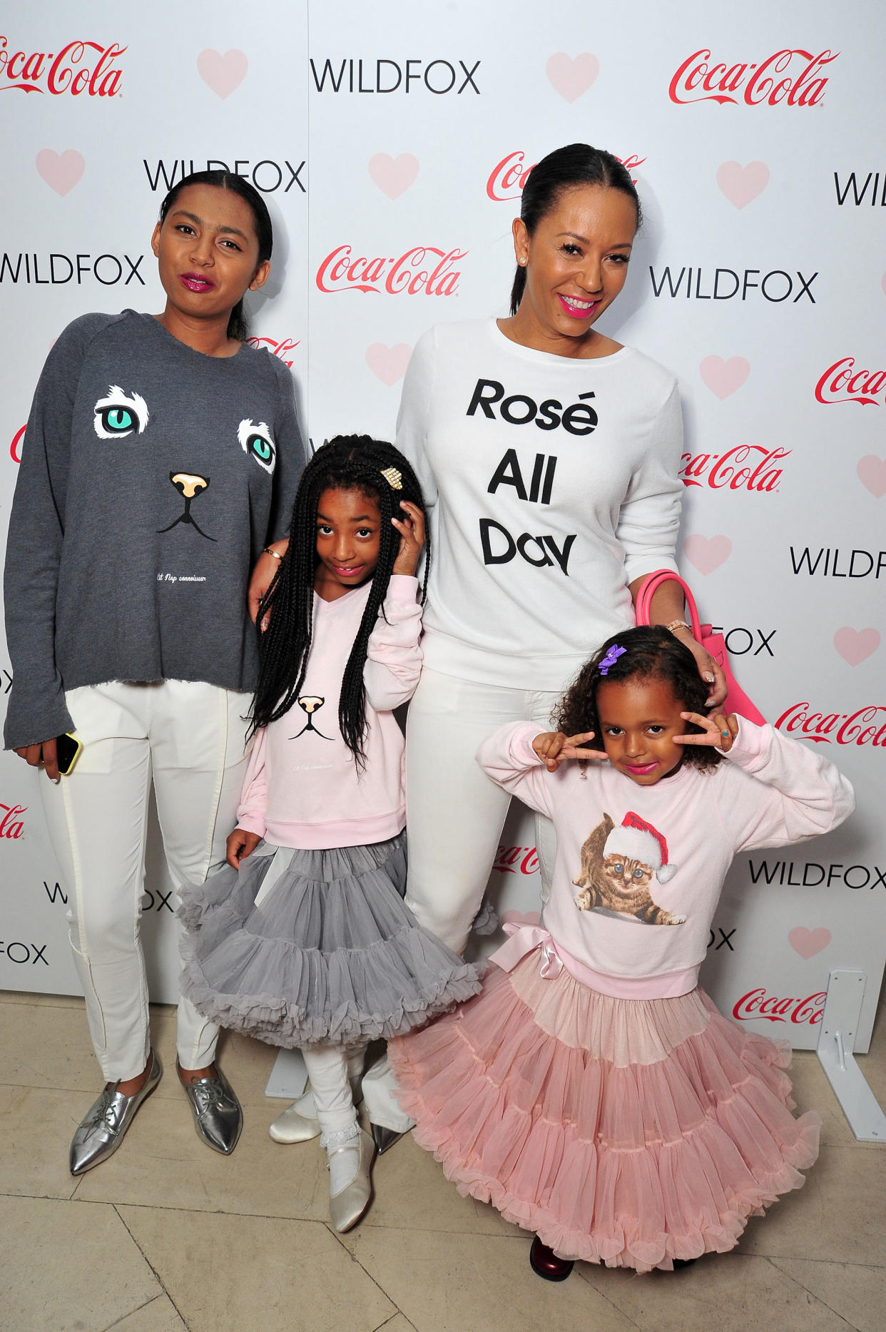 WEST HOLLYWOOD, CA - OCTOBER 22: (L-R) Phoenix Chi Gulzar, Angel Brown, Mel B and Madison Brown Belafonte attend the Launch Party for WILDFOX Loves Coca-Cola Capsule Collection on October 22, 2015 in West Hollywood, California.  (Photo by Jerod Harris/Getty Images for Coca-Cola)