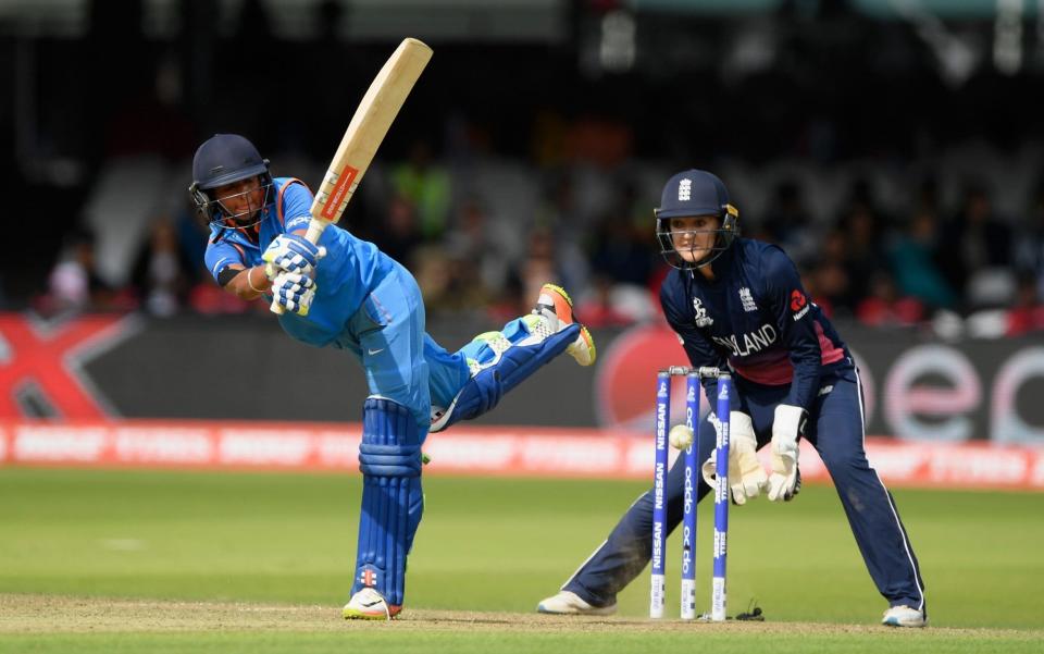 Harmanpreet Kaur brings up her fifty off 78 deliveries - Credit: Getty