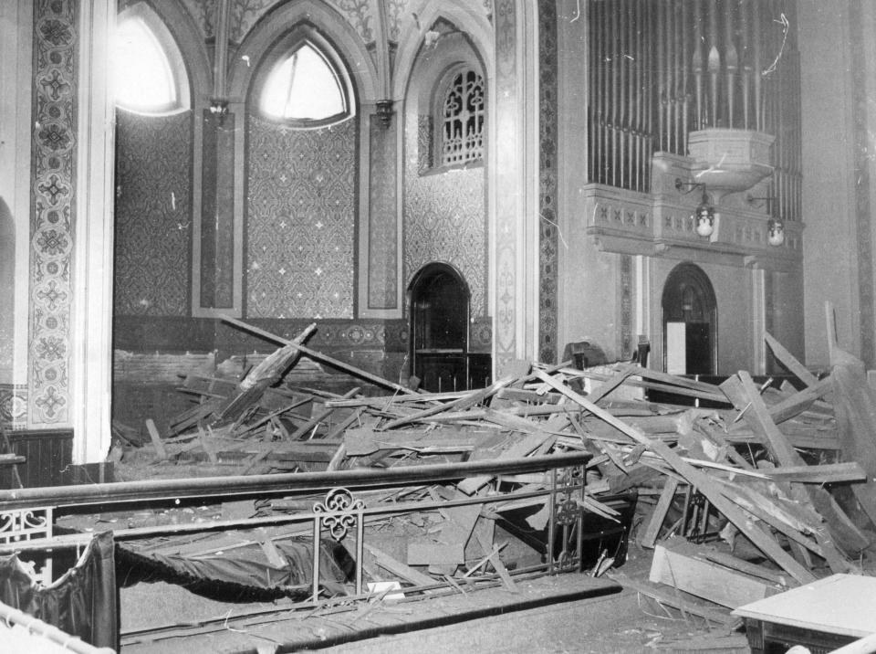 Interior of Mount Vernon Baptist Church after the Thanksgiving day bombing.