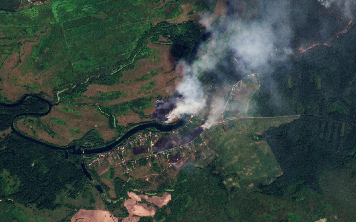 Fires near the village of Krasnooktyabrskoe in Russia's Kursk region