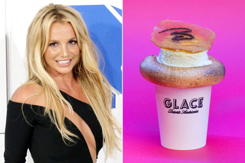 <p>Jason Szenes/EPA/Shutterstock ; Nico Moreno</p> Britney Spears and the limited-time “Britney Brûlée" from Glace in N.Y.C.