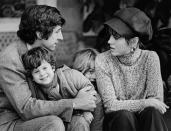 <p>Tom Hayden and his wife, Jane Fonda, at their Santa Monica home with their children, Vanessa Vadim and Troy Garity, in 1975.</p>