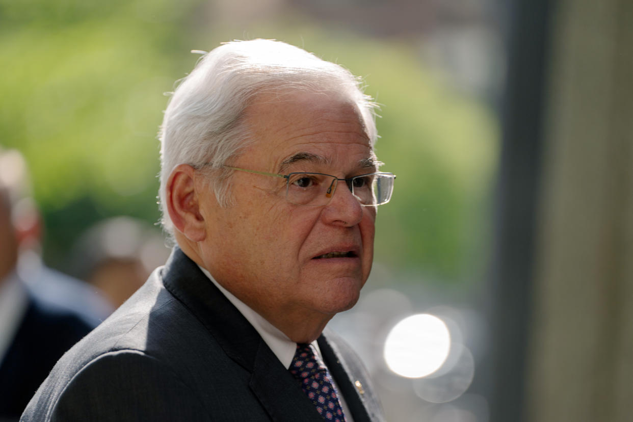 Senator Bob Menendez arrives for his trial at Manhattan federal court in New York City.