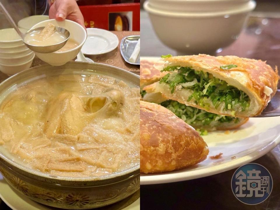 「驥園川菜餐廳」的砂鍋雞湯赫赫有名，但蔥花要爆出來的「厚餅」，讓我吃了更驚豔。