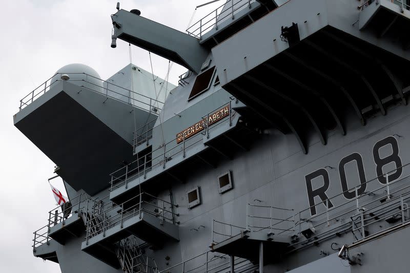 A view of the British Royal Navy's HMS Queen Elizabeth aircraft carrier at the U.S. naval base in Yokosuka